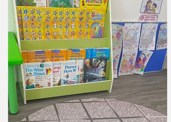 Reading corner with a front-facing display full of children's picture books